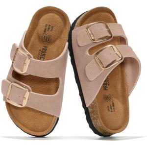 imageProject Cloud 100 Genuine Leather Kids Sandals  Non Slip and Lightweight Beach Sandals for Girls with Memory Foam Insole amp Cork Footbed Slides for Kids  Boys amp Girls Footwear Little SantoriniDusty Pink Suede