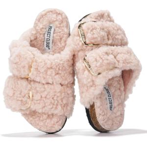 imageProject Cloud 100 Genuine Leather Kids Sandals  Non Slip and Lightweight Beach Sandals for Girls with Memory Foam Insole amp Cork Footbed Slides for Kids  Boys amp Girls Footwear Little SantoriniLight Pink Fur