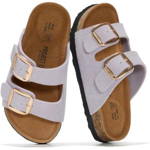 imageProject Cloud 100 Genuine Leather Kids Sandals  Non Slip and Lightweight Beach Sandals for Girls with Memory Foam Insole amp Cork Footbed Slides for Kids  Boys amp Girls Footwear Little SantoriniLavender Suede