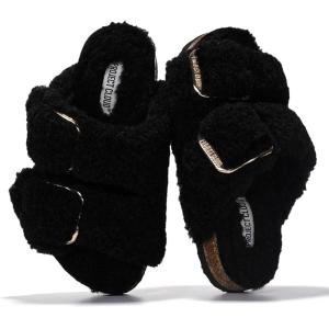 imageProject Cloud 100 Genuine Leather Kids Sandals  Non Slip and Lightweight Beach Sandals for Girls with Memory Foam Insole amp Cork Footbed Slides for Kids  Boys amp Girls Footwear Little SantoriniBlack Fur