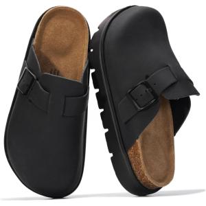 imageProject Cloud 100 Genuine Leather Platform Clogs for Women Footwear  Memory Foam Arch Support Cork Footbed Casual Shoes amp Mules for Women 2026 Benton ChunkyBlack Leather Mono