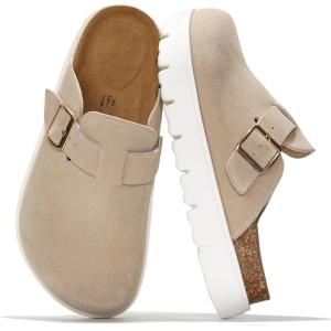 imageProject Cloud 100 Genuine Leather Platform Clogs for Women Footwear  Memory Foam Arch Support Cork Footbed Casual Shoes amp Mules for Women 2026 Benton ChunkyBeige