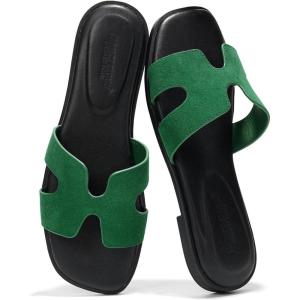 imageProject Cloud 100 Genuine Leather Sandals for Women 2026  Fashion Flat Womens Sandals with Memory Foam Insole Slides Sandals Women Footwear  Mules Womens Sandals JannelGreen Suede