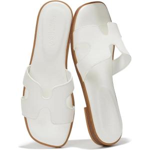 imageProject Cloud 100 Genuine Leather Sandals for Women 2026  Fashion Flat Womens Sandals with Memory Foam Insole Slides Sandals Women Footwear  Mules Womens Sandals JannelWhite