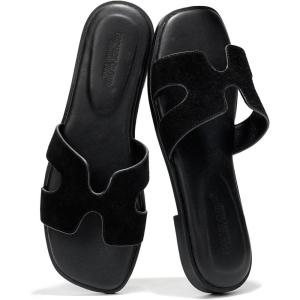 imageProject Cloud 100 Genuine Leather Sandals for Women 2026  Fashion Flat Womens Sandals with Memory Foam Insole Slides Sandals Women Footwear  Mules Womens Sandals JannelBlack Suede