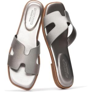 imageProject Cloud 100 Genuine Leather Sandals for Women 2026  Fashion Flat Womens Sandals with Memory Foam Insole Slides Sandals Women Footwear  Mules Womens Sandals JannelPewter