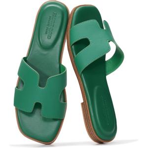 imageProject Cloud 100 Genuine Leather Sandals for Women 2026  Fashion Flat Womens Sandals with Memory Foam Insole Slides Sandals Women Footwear  Mules Womens Sandals JannelEmerald Green