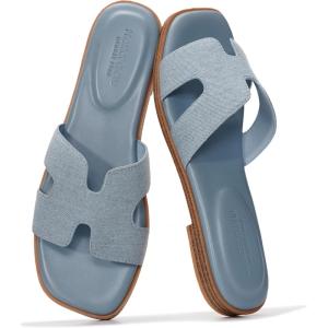 imageProject Cloud 100 Genuine Leather Sandals for Women 2026  Fashion Flat Womens Sandals with Memory Foam Insole Slides Sandals Women Footwear  Mules Womens Sandals JannelLight Denim