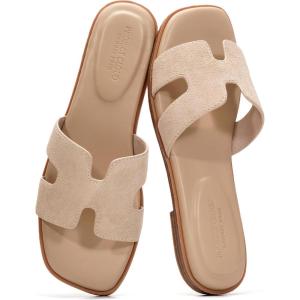 imageProject Cloud 100 Genuine Leather Sandals for Women 2026  Fashion Flat Womens Sandals with Memory Foam Insole Slides Sandals Women Footwear  Mules Womens Sandals JannelTaupe Suede