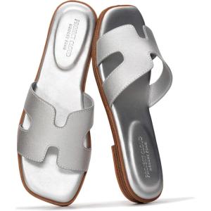 imageProject Cloud 100 Genuine Leather Sandals for Women 2026  Fashion Flat Womens Sandals with Memory Foam Insole Slides Sandals Women Footwear  Mules Womens Sandals JannelSilver