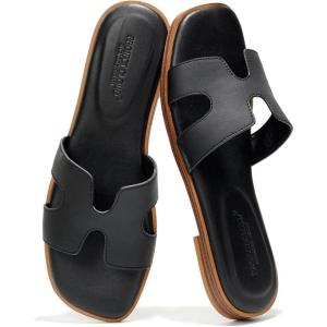 imageProject Cloud 100 Genuine Leather Sandals for Women 2026  Fashion Flat Womens Sandals with Memory Foam Insole Slides Sandals Women Footwear  Mules Womens Sandals JannelBlack