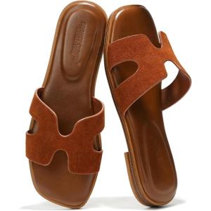 imageProject Cloud 100 Genuine Leather Sandals for Women 2026  Fashion Flat Womens Sandals with Memory Foam Insole Slides Sandals Women Footwear  Mules Womens Sandals JannelBrown