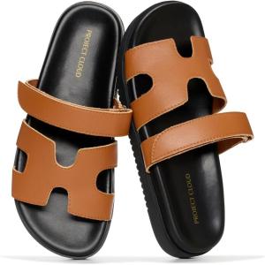 imageProject Cloud 100 Genuine Leather Sandals for Women Footwear  Stylish Womens Sandals with Plush amp Soft Insole  NonSlip and WaterResistant Beach Sandals Slides for Women MayvyCognac
