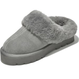 imageProject Cloud 100 Genuine Leather Slippers for Women Footwear  Memory Foam Clogs and Mules for Women 2026  Non Slip and Lightweight Fur Slippers VikiGrey  Snowy
