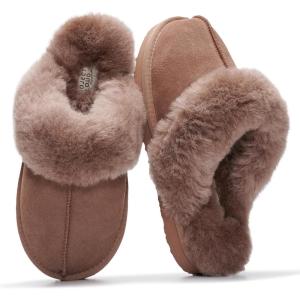imageProject Cloud 100 Genuine Leather Slippers for Women Footwear with Genuine Fur Lining Womens Clogs amp Mule  NonSlip IndoorOutdoor Scuff Womens Slippers with Memory Foam InsoleCamel Suede