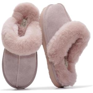 imageProject Cloud 100 Genuine Leather Slippers for Women Footwear with Genuine Fur Lining Womens Clogs amp Mule  NonSlip IndoorOutdoor Scuff Womens Slippers with Memory Foam InsoleDusty Pink Suede