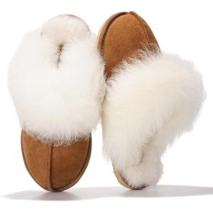 imageProject Cloud 100 Genuine Leather Slippers for Women Footwear with Genuine Fur Lining Womens Clogs amp Mule  NonSlip IndoorOutdoor Scuff Womens Slippers with Memory Foam InsoleScuff Furchestnut