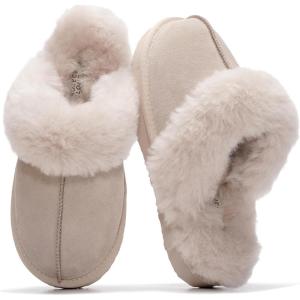imageProject Cloud 100 Genuine Leather Slippers for Women Footwear with Genuine Fur Lining Womens Clogs amp Mule  NonSlip IndoorOutdoor Scuff Womens Slippers with Memory Foam InsoleSand Suede