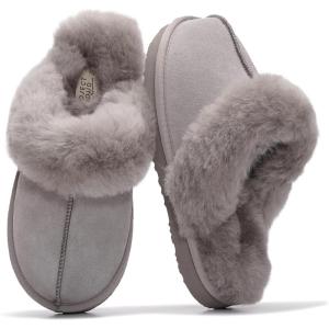 imageProject Cloud 100 Genuine Leather Slippers for Women Footwear with Genuine Fur Lining Womens Clogs amp Mule  NonSlip IndoorOutdoor Scuff Womens Slippers with Memory Foam InsoleGrey