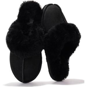 imageProject Cloud 100 Genuine Leather Slippers for Women Footwear with Genuine Fur Lining Womens Clogs amp Mule  NonSlip IndoorOutdoor Scuff Womens Slippers with Memory Foam InsoleScuffblack