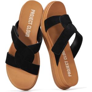 imageProject Cloud 100 Genuine Leather Womens Sandals  Easy Slip On Sandals for Women 2026 with Plush Cushioned Insole  Lightweight amp Non Slip Womens Slides for Women Footwear NinaBlack Suede