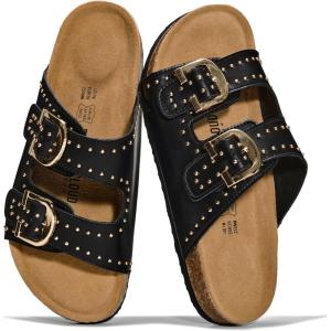 imageProject Cloud 100 Genuine Leather Womens Sandals  Lightweight Sandals for Women 2026 with Memory Foam Insole amp Natural Cork Footbed Beach Essentials Slides for Women Footwear Venita StudBlack