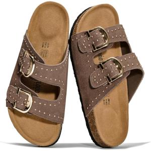 imageProject Cloud 100 Genuine Leather Womens Sandals  Lightweight Sandals for Women 2026 with Memory Foam Insole amp Natural Cork Footbed Beach Essentials Slides for Women Footwear Venita StudMushroom