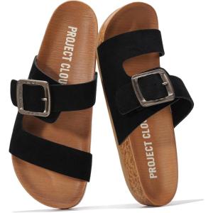 imageProject Cloud 100 Genuine Leather Womens Sandals  Plush Insole Sandals for Women 2026  Lightweight amp Non Slip Slides amp Women Footwear with Buckle BalancedBlack Suede