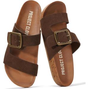 imageProject Cloud 100 Genuine Leather Womens Sandals  Plush Insole Sandals for Women 2026  Lightweight amp Non Slip Slides amp Women Footwear with Buckle BalancedWhiskey Suede