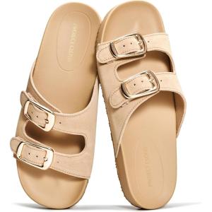 imageProject Cloud 100 Genuine Leather Womens Sandals Comfortable Plush amp Soft Insole Sandals Women  NonSlip Flat Sandals for Women 2026  Lightweight Womens Slides DAINTYSand Suede