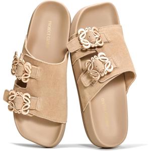 imageProject Cloud 100 Genuine Leather Womens Sandals Dressy  Lightweight amp NonSlip Womens Flats Sandals Women with Plush amp Soft Insole Slides Sandals for Women 2026 VeloraBeige Suede