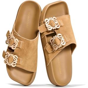 imageProject Cloud 100 Genuine Leather Womens Sandals Dressy  Lightweight amp NonSlip Womens Flats Sandals Women with Plush amp Soft Insole Slides Sandals for Women 2026 VeloraChestnut Suede