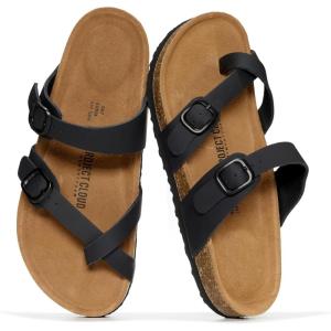 imageProject Cloud 100 Genuine Leather Womens Sandals Lightweight Womens Slides Memory Foam Insole amp Cork Footbed Sandals Women  NonSlip Beach Essentials Summer Sandals for Women 2026 LianBlack Mono Leather