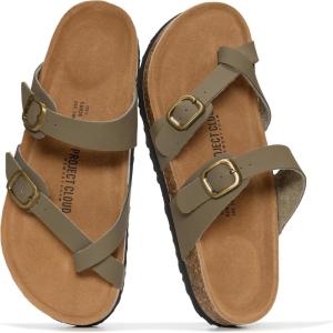 imageProject Cloud 100 Genuine Leather Womens Sandals Lightweight Womens Slides Memory Foam Insole amp Cork Footbed Sandals Women  NonSlip Beach Essentials Summer Sandals for Women 2026 LianStone Leather