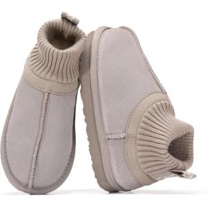 imageProject Cloud 100 Genuine Leather amp Australian Shearling Slippers for Kids  Memory Foam Fuzzy amp NonSlip Fluffy Slippers Girls Footwear amp Boys Footwear Kids Unisex ShoesGrey Suede  Dreamon
