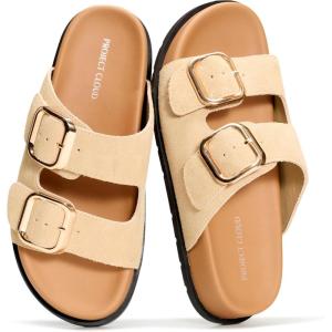 imageProject Cloud Platform Summer Sandals for Women 2026  Comfortable and Adjustable Straps Summer Slides  NonSlip Casual Womens SandalsSharl 2  Beige Suede