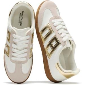 imageProject Cloud Sneakers for Women 2026  Breathable Womens Shoes Memory Foam Insole Casual Sneakers Non Slip Womens Sneakers  Breathable Lightweight Walking ShoesGold Combo