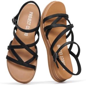 imageProject Cloud Wedge Sandals for Women 2026  Comfortable Soft amp Plush Insole Strappy Womens Sandals with Lightweight and NonSlip Durable Outsole NICEBlack