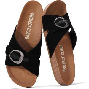 imageProject Cloud Womens Sandals  Adjustable Buckle Sandals for Women 2026 with Plush Insole  Lightweight amp Non Slip Slides for Women Footwear BeamingBlack Suede