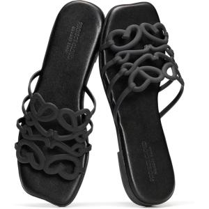 imageProject Cloud Womens Sandals with Memory Foam  Eco Crafted Leather Sandals for Women 2026  Flats  Non Slip amp Comfortable Sandals Women LisaBlack